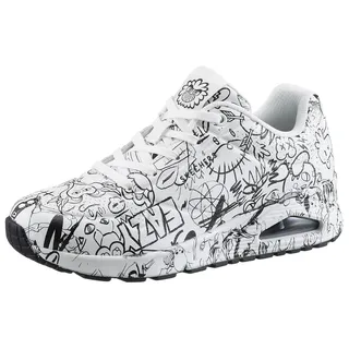 SKECHERS UNO-PROCESS SKETCH Sneaker mit coolem Sketchprint, Freizeitschuh, Halbschuh, Schnürschuh schwarz|weiß 35 EU