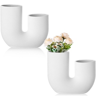 Hushee 2 Stück Keramikvase weiße Vasen für Dekor U-förmige Vasen für Blumen dekorative nordische moderne Vase für Wohnzimmer Tisch Mittelstück Home Party Hochzeit Dekoration