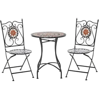 Outsunny Garten Sitzgruppe 3-teilige Mosaiktisch Essgruppe Balkonmöbel Set Gartenmöbel-set 1 Tisch+2 Faltbare Stühle Terrasse Metall Mehrfarbing