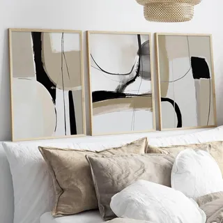 Herfair 3er Abstrakt Bilder Set, Poster Set Moderne Wandbilder Leinwandbilder Aesthetic Poster Schwarz und Weiß Kunstdrucke Wanddekor Wohnzimmer Deko Ohne Rahmen (30x40cm)