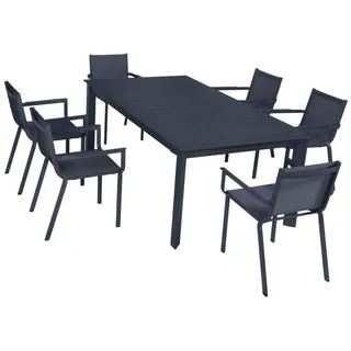 Happy Home Gartentisch Ausziehbarer Esstisch-Set DinnigSet 9tlg. aus Aluminum - Dunkelgrau grau