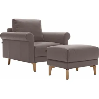 Sessel HÜLSTA SOFA "hs.450" Gr. Leder OSKAR, B/H/T: 88 cm x 85 cm x 95 cm, beige (beigegrau 534, 26) Ledersessel modern Landhaus, Breite 88 cm, Fuß Nussbaum