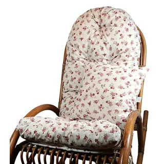 Rattani Polsterauflage Polster für Schaukelstuhl Liegestuhl 130x50x10 cm + Zierkissen 40x40, Stoff Mirha Leinen Motiv Rose . Viele weitere Farben lieferbar .