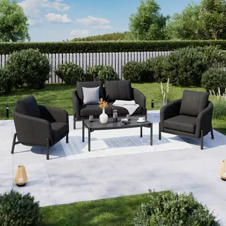 Ambia Garden Loungegarnitur Outdoor-Sofa, Anthrazit, Metall, Glas, Textil, 4-teilig, Füllung: Schaumstoffflocken,Schaumstoff, Rundrohr, Loungemöbel, Gartenlounge-Sets
