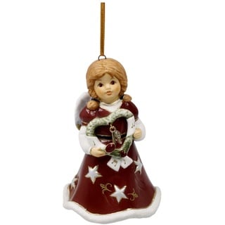 Goebel Jahresengel Glöckchen 2023 Weihnachten zum Aufhängen, aus Porzellan gefertigt, mit Metall-Notenschlüssel inkl. Kristallstein, Höhe: 9,5cm, 66-505-77-1