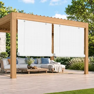 HOMEDEMO PE Rollo Outdoor wetterfest, Sichtschutz Sonnenschutz, Bambus Look Rollo für Innen- und außenbereich Bambusrollo Jalousie, Raffrollo für Fenster & Balkon, 130x220cm, Weiß