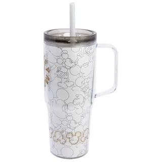 Disney Trinkflasche Mickey Mouse Trinkbecher mit Strohhalm und Henkel Doppelwandig 860 ml