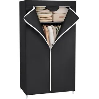 SONGMICS Kleiderschrank, Faltschrank mit Kleiderstange, 75 x 45 x 160 cm | Stoffschrank, Kleiderständer, Aufbewahrung für Taschen, Spielzeug, Schuhe, Schlafzimmer, schwarz, RYLAN Kollektion RYG83H