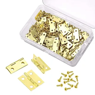 YASQZ 50 Stücke Mini Scharniere, Messing Klein zum Basteln Mit 200 Schrauben, Minischarniere Modellbau für Schrank Truhe Holzkiste DIY