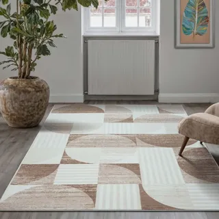 Kurzflorteppich TaraCarpet Empire Retromuster absolut Modern fürs Wohnzimmer Schlafzimmer beige 160x230 cm