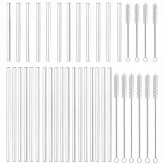 MIXIAO Glas Strohhalme Wiederverwendbar Trinkhalme 30 Stück gerade - 18 x 21.5cm 12 x 15cm 10 Reinigungsbürste - LFGB Zertifizierung Spülmaschinenfest gesund umweltschonend frei von BPA