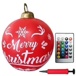60cm Groß LED Weihnachtsbeleuchtung Weihnachtskugeln Deko, Aufblasbar Kugeln Weihnachtsdeko Weihnachten Ball mit Pumpe, Wasserdicht Weihnachtskugel mit Fernbedienung für Party Deko (M)