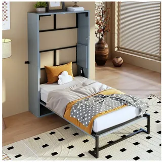 HAUSS SPOLE Klappbett 90x200 mit Metallrahmen,Wandklappbett Faltbett mit Holzplatte,Grau (Kinderbett Einzelbett mit platzsparender Faltfunktion und stabilem Metall-Holz-Rahmen für flexible Wohnraumnutzung) mit verriegelbarer Wandbefestigung