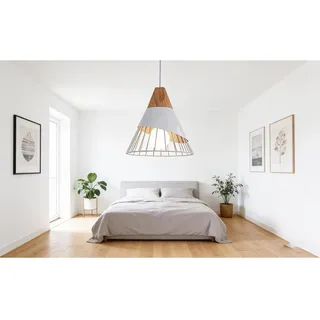 Vintage Pendelleuchte,Retro Landhausstil Weiß Hängelampe Drahtkäfig Cage,Deckenleuchte hängend aus Eisen und Holz,Wohnzimmer Esszimmer Esstisch Landhaus Schlafzimmer(E27 Glühbirne nicht enthalten)