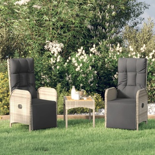 BaraSh Garten-Relaxstühle 2 STK. mit Tisch Grau Poly Rattan BalkonstüHle Polyrattan Sessel Verstellbar