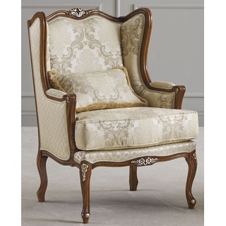 Casa Padrino Luxus Barock Ohrensessel Gold / Braun - Handgefertigter Barockstil Wohnzimmer Sessel mit Muster - Luxus Wohnzimmer Möbel im Barockstil - Luxus Qualität - Made in Italy
