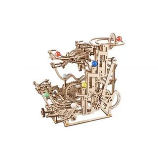 UGEARS DIY-Mechanische Holzkugelbahn - Marble Run 3D Holzpuzzle für Erwachsene - Holzmurmelbahn mit Etagenaufzug - Holzkugelbahn - Modellbausatz mit 10 bunten Murmeln - Modellbau Holz 3D Puzzle