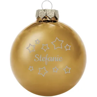 Deitert Weihnachtskugel mit Namen oder Wunschtext graviert, Ø 8cm, personalisierte Christbaumkugel aus Glas (glänzend), individueller Weihnachtsbaumschmuck mit Gravur, Sternen-Motiv, Gold