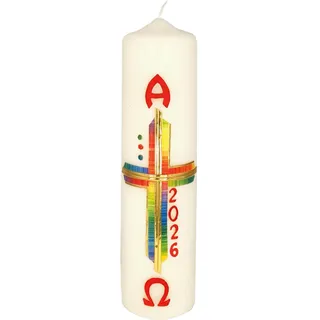 Kopschitz Kerzen Osterkerze Regenbogenkreuz, A und O, Jahreszahl 270 x Ø 70 mm