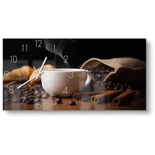 DEQORI Wanduhr 'Sinnesfreude Kaffee' (Glas Glasuhr modern Wand Uhr Design Küchenuhr) braun|schwarz