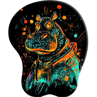 SENDJJ 3D Mauspad mit Gelkissen Hip Hop Nilpferd Mousepad Ergonomisches mit Handauflage für schonende Handgelenk Haltung für das Home Office Arbeiten Lernen