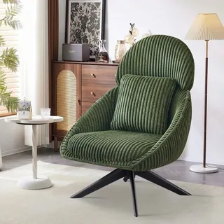 Ckaff Lounge Chair Wohnzimmerstuhl 360° drehbar, Ohrensessel Sessel gepolstert mit dickem abnehmbarem Kissen, Relaxsessel Lesesessel für Wohnzimmer Schlafzimmer Büro, Grün