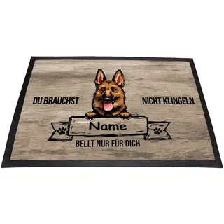 Tierisch-tolle Geschenke Fußmatte Hund „Du Brauchst Nicht Klingeln mit Hundemotiv und Namen (über 70 Rassen Verfügbar) | Innen | Außen | Waschbar | Witzig | Personalisiert (Schäferhund 1)