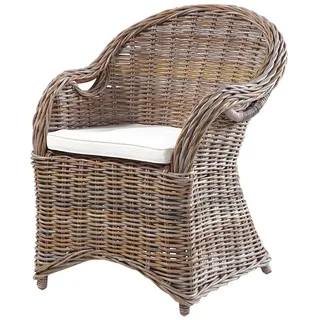 Lomadox Gartenstuhl GAZA-120, Rattansessel, grau, inkl. Polster, ca. 56x88x64 cm grau