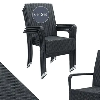 Juskys Yoro Polyrattan Gartenstuhl Schwarz 6 St.
