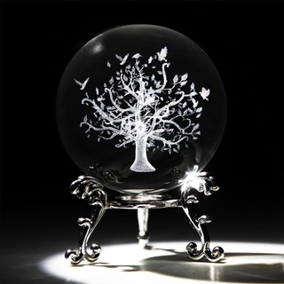 60 mm Baum des Lebens Kristallkugel mit Ständer 3D Lasergravur Lebensbaum Figur Kristall Briefbeschwerer Dekorativ Quarz Glas Kugel Home Decor Tisch Handwerk