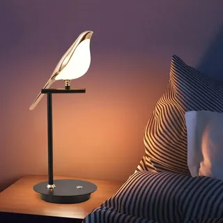 LED Tischleuchte Touch Dimmbar Nachttischlampe Tiere Vogel Design Tischlampe Modern Drehbare Verstellbar Vogellampe Metall Acryl Nachtlicht Bird Nachttischleuchte für Schlafzimmer Wohnzimme Deko Lampe