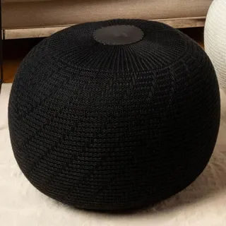 English Home Pouf Hocker, Rund Sitzpouf, Sitzhocker, Sitzpuff, Fußhocker, Strick Puff Hocker für Wohnzimmer, Schlafzimmer, Strickhocker Pouf, 37 x 50 cm, Schwarz