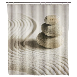 WENKO Duschvorhang Sand & Stone, Textil-Vorhang fürs Badezimmer, mit Ringen zur Befestigung an der Duschstange, waschbar, wasserabweisend, 180 x 200 cm