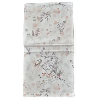 Yve! Decoration Tischläufer FLAMING, 40 x 140 cm - Weiß - Rosa - Lila - Leinen - Zweigenmotive