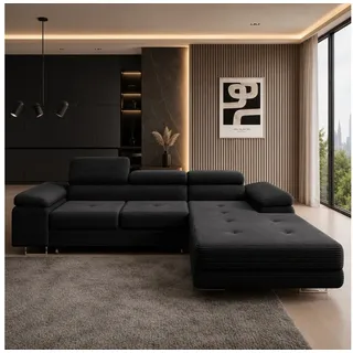 Goldstoff Ecksofa "ALVARO" mit Schlaffunktion und Bettkasten L-Form Couch, Stylisches Wohnlandschaft Sofa in L-Form mit Komfortfunktion 1 Teile, Moderne Eckcouch L-Form mit Relaxfunktion und Schlaffunktion schwarz
