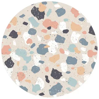 Bilderdepot24 Teppich Vinyl Wohnzimmer Schlafzimmer Flur Küche Steinoptik Terrazzo, rund - pastell glatt, nass wischbar (Küche, Tierhaare) - Saugroboter & Bodenheizung geeignet bunt 140 cm x 140 cm