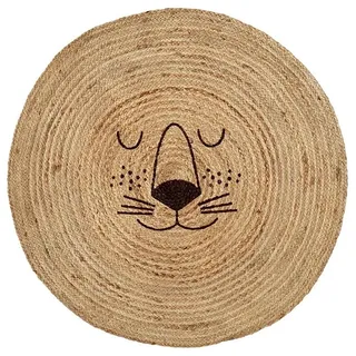 Rice Jute-Teppich "Lion Face" in Beige - Ø 100 cm