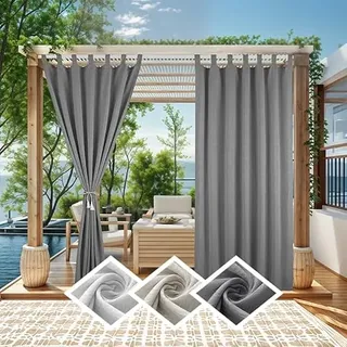 TOPCHANCES Outdoor Vorhang Wetterfest,Verdunkelungsvorhang mit Ösen,Vorhang Blickdicht Sonnenschutz Terrasse für Wohnzimmer Schlafzimmer Terrasse Balkon Pavillon(Grau,52x94in 2PCS)