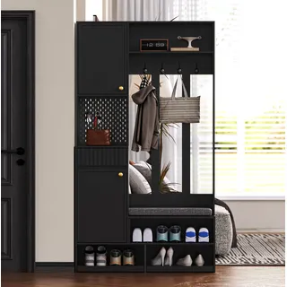 Garderobe Schrank Sitzbank 100x180x35 Schwarz Okmyhome