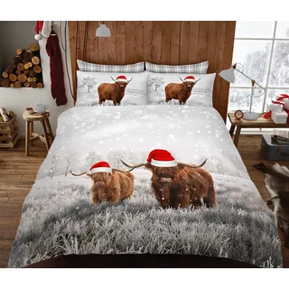 GC GAVENO CAVAILIA Kuh-Bettwäsche-Set, Doppelbett, Weihnachts-Schneeflocken-Design, gemütliche Rinder-Steppdecke, 738329