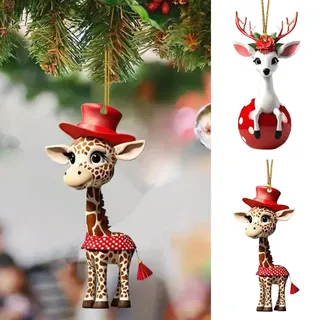 Weihnachten Giraffen Anhänger,2D Holz Wildtiere Weihnachtsdeko Tier Figuren,Niedlicher Weihnachts Baumschmuck,Weihnachtskugeln Ornament Funny Geschenk,Baum Familie Freund Dekorationen (B)