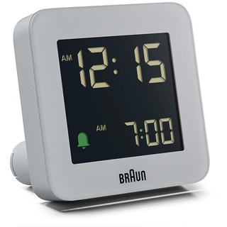 Braun Digitaler Wecker mit Schlummerfunktion, negativem LCD-Display, Schnelleinstellung und anschwellendem Alarm-Piepton in Grau, Modell BC09G.