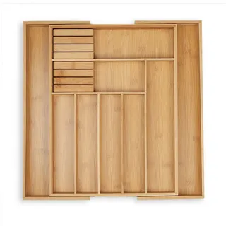 Relaxdays Ausziehbarer Besteckkasten aus Bambus 5,5 x 45 x 44,5 cm