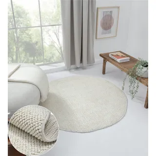 MY-RUG Teppich rund 120 cm | moderner Sisal-Look für Wohnzimmer, Schlafzimmer und Büro | pflegeleicht, robust und weich | ideal für Fußbodenheizung und Staubsaugerroboter | Divya Weiß