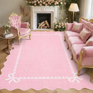 CAROMIO Moderner gewellter Teppich für Wohnzimmer, 160 x 230 cm, waschbarer Teppich für Schlafzimmer, großes Schleifen-Design, Kurzflor Gummi-Rückseite, Fußmatten für Heimdekoration, Rosa
