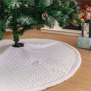 Deggodech 122cm Weihnachtsbaum Röcke Weiß Plüsch Weihnachtsbaum Rock Groß Weißer Kunstpelz Weihnachtsbaumdecke Fell Christbaumständer Teppich für Weihnachtsfeiertag Dekorationen (Weiß-H, 48zoll)