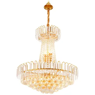 QTREIDG Kronleuchter Modern Kristall Gold 7x E14 Deckenleuchte Luxus Hängeleuchte Höhenverstellbar K9 Kristall Lüster für Wohnzimmer Esszimmer Schlafzimmer Treppenhaus Hotel