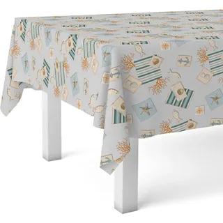 ECOMMERC3 Wachstuchtischdecke abwaschbar rechteckig 300x140 cm Recife Blau | Für die längste Tafel im Haus, maritimes Dessin, wasserdicht, abwischbar mit feuchtem Tuch, aus Spanien