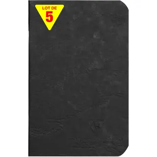 Clairefontaine 5x Age Bag, Notizbuch geheftet, 9x14 cm, 48 Blatt 90g, Schwarz, 734161C