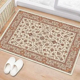 Fußmatte Vintage, Orientalisch Eingangsteppich Innen, Waschbar Schmutzfangmatte, Teppich Kleiner mit Rutschfester Unterseite, Fußabtreter für Eingang Flur Diele Balkon Haustier, Beige Braun, 60x90 cm